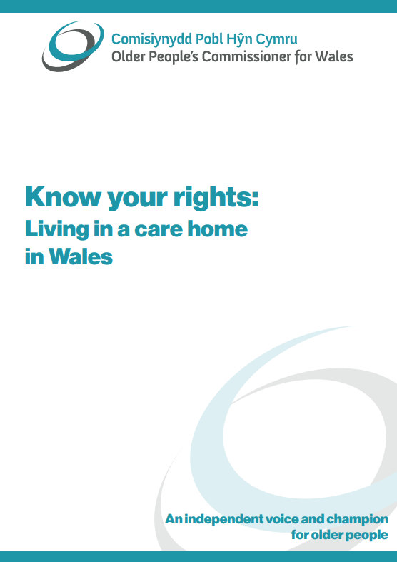 Front Cover of the Know Your Rights: Living in a Care Home in Wales guide in English